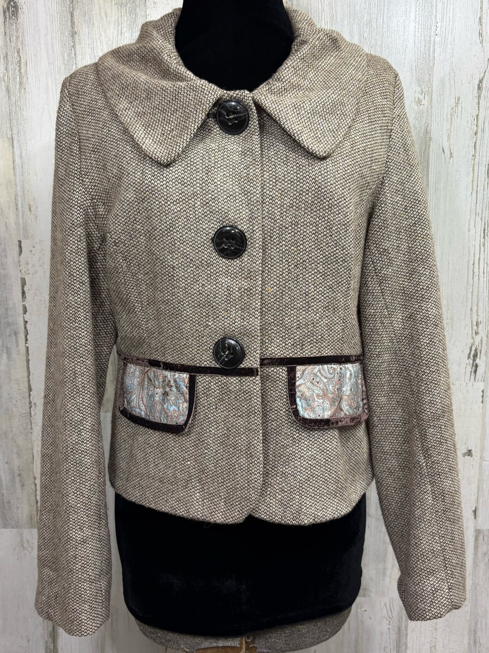 Maestro Peter Pan Collar Tweed Wool Blend Blazer